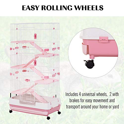 PawHut 57 H 6-Level Indoor Small Animal Cage Rabbit Hutch with W...