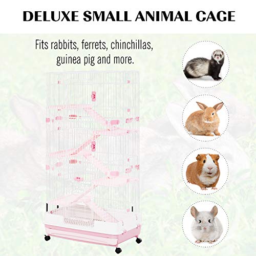 PawHut 57 H 6-Level Indoor Small Animal Cage Rabbit Hutch with W...