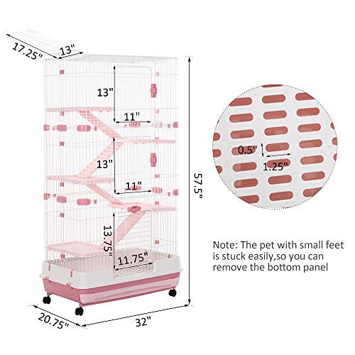 PawHut 57 H 6-Level Indoor Small Animal Cage Rabbit Hutch with W...