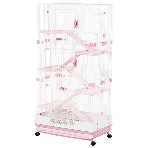 PawHut 57 H 6-Level Indoor Small Animal Cage Rabbit Hutch with W...