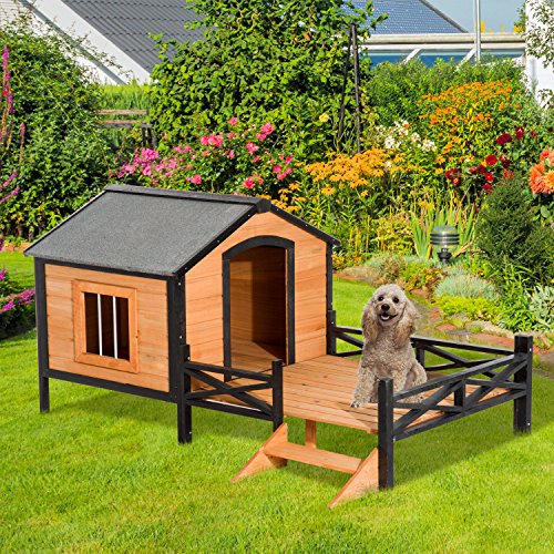 PawHut 67 Large Wooden Cabin Style Elevated Outdoor Dog House wi...