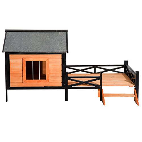 PawHut 67 Large Wooden Cabin Style Elevated Outdoor Dog House wi...