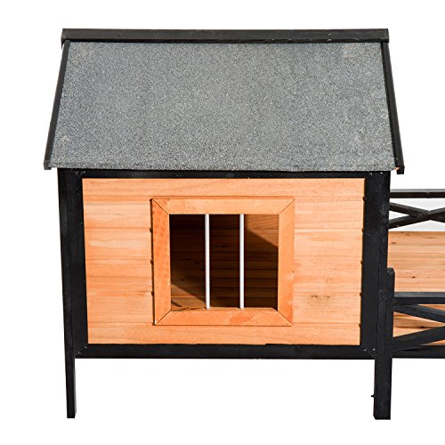 PawHut 67 Large Wooden Cabin Style Elevated Outdoor Dog House wi...