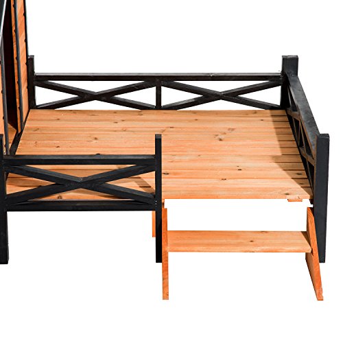 PawHut 67 Large Wooden Cabin Style Elevated Outdoor Dog House wi...