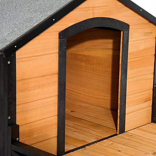 PawHut 67 Large Wooden Cabin Style Elevated Outdoor Dog House wi...