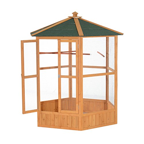 PawHut 69 Large Wooden Hexagonal Outdoor Aviary Flight Bird Cage...