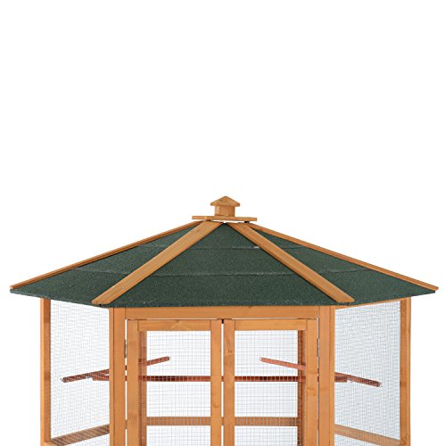 PawHut 69 Large Wooden Hexagonal Outdoor Aviary Flight Bird Cage...