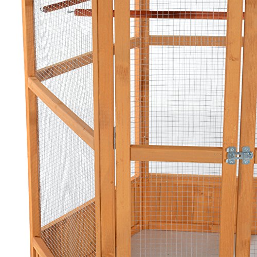 PawHut 69 Large Wooden Hexagonal Outdoor Aviary Flight Bird Cage...