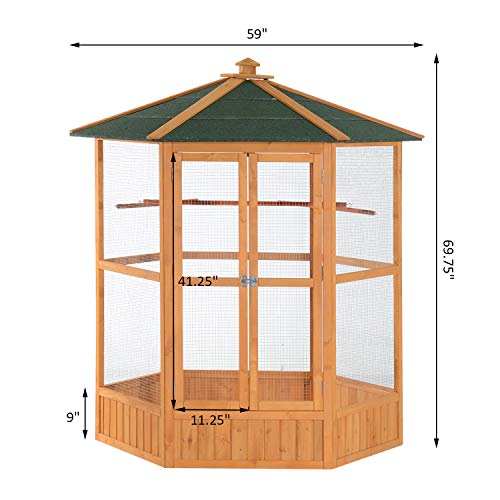 PawHut 69 Large Wooden Hexagonal Outdoor Aviary Flight Bird Cage...