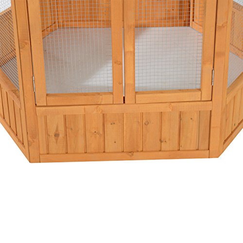 PawHut 69 Large Wooden Hexagonal Outdoor Aviary Flight Bird Cage...