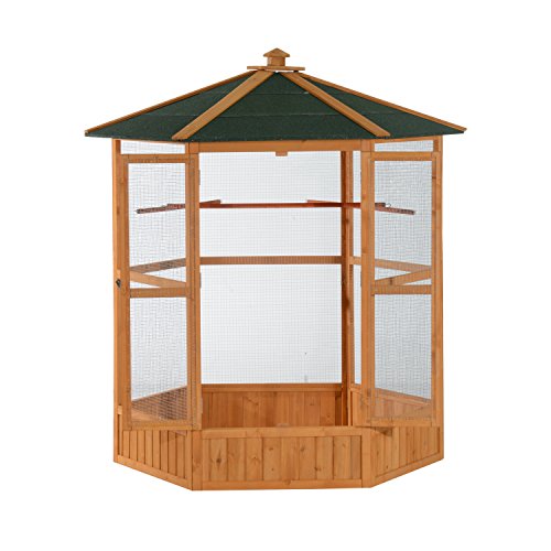 PawHut 69 Large Wooden Hexagonal Outdoor Aviary Flight Bird Cage...