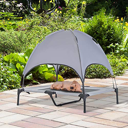 PawHut Elevated Portable Dog Cot Cooling Pet Bed With UV Protecti...