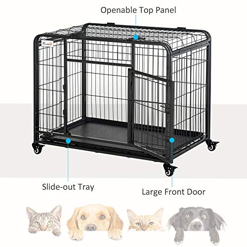 PawHut Folding Design Heavy Duty Metal Dog Cage Crate & Kennel wi...