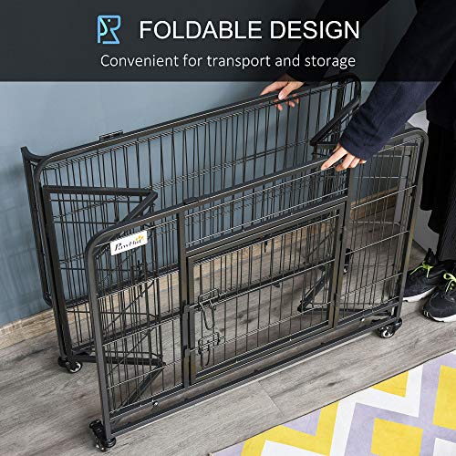 PawHut Folding Design Heavy Duty Metal Dog Cage Crate & Kennel wi...