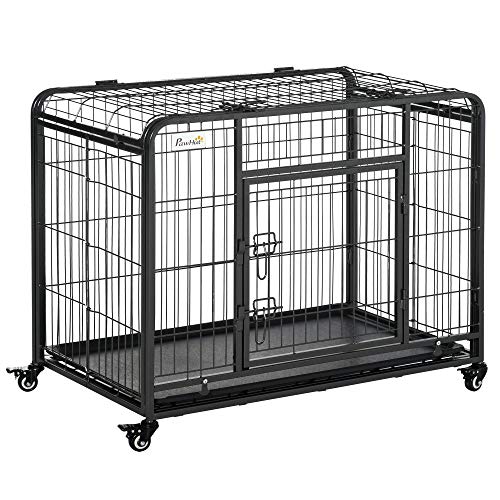 PawHut Folding Design Heavy Duty Metal Dog Cage Crate & Kennel wi...