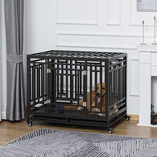 PawHut Heavy Duty Steel Dog Kennel with Caster Wheels and 1 Door ...