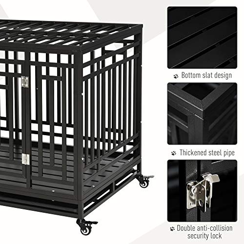PawHut Heavy Duty Steel Dog Kennel with Caster Wheels and 1 Door ...