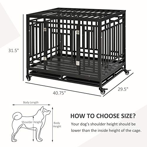 PawHut Heavy Duty Steel Dog Kennel with Caster Wheels and 1 Door ...