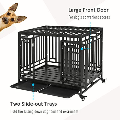 PawHut Heavy Duty Steel Dog Kennel with Caster Wheels and 1 Door ...