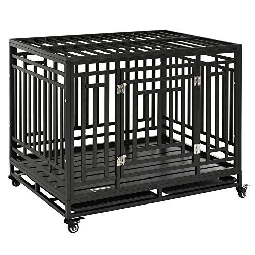 PawHut Heavy Duty Steel Dog Kennel with Caster Wheels and 1 Door ...