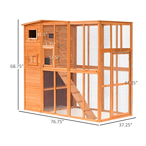 PawHut Large Wooden Outdoor Cat House with Large Run for Play, Ca...