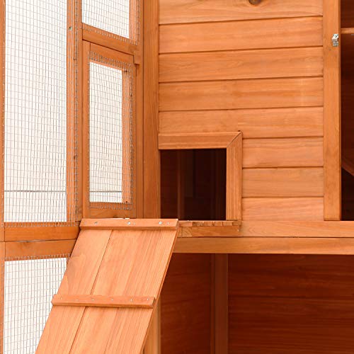 PawHut Large Wooden Outdoor Cat House with Large Run for Play, Ca...