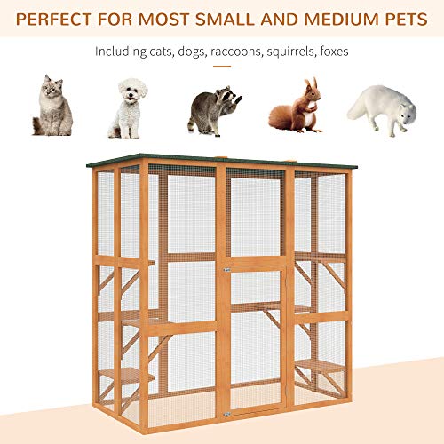 PawHut Large Wooden Outdoor Catio Enclosure with Weather Protecti...