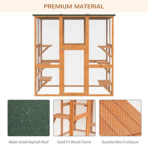 PawHut Large Wooden Outdoor Catio Enclosure with Weather Protecti...