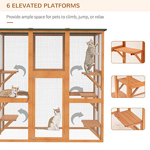 PawHut Large Wooden Outdoor Catio Enclosure with Weather Protecti...