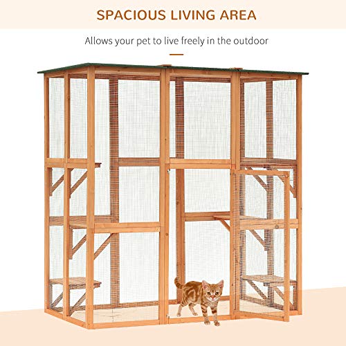 PawHut Large Wooden Outdoor Catio Enclosure with Weather Protecti...