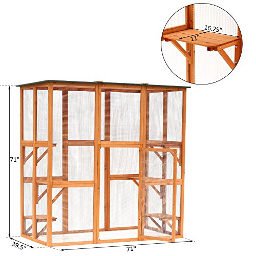 PawHut Large Wooden Outdoor Catio Enclosure with Weather Protecti...