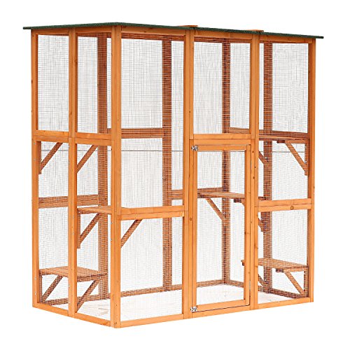 PawHut Large Wooden Outdoor Catio Enclosure with Weather Protecti...