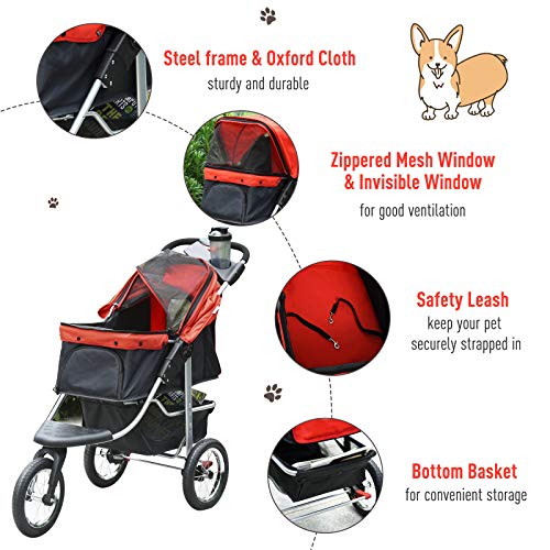 PawHut Luxury One-Click Folding Pet Stroller Dog/Cat Travel Carri...