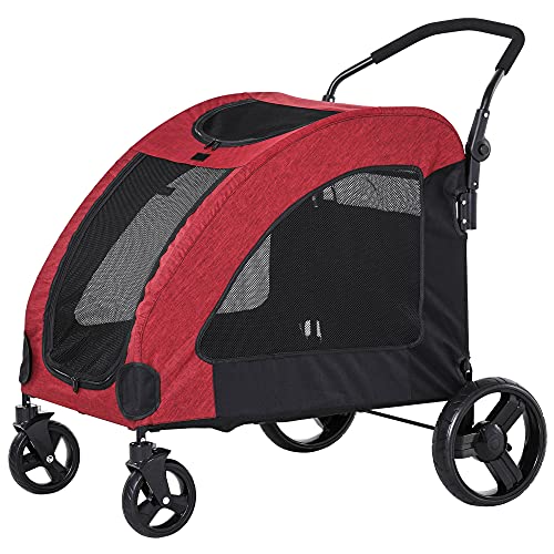 PawHut Pet Stroller Universal Wheel with Storage Basket Ventilate...
