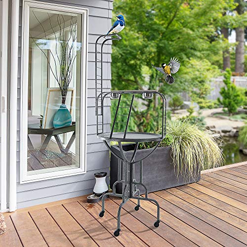 PawHut Rolling Bird Perch Play Stand with Universal Wheels, Woode...