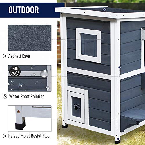 PawHut Solid Wood 2-Floor Cat Condo Kitten Shelter with Window