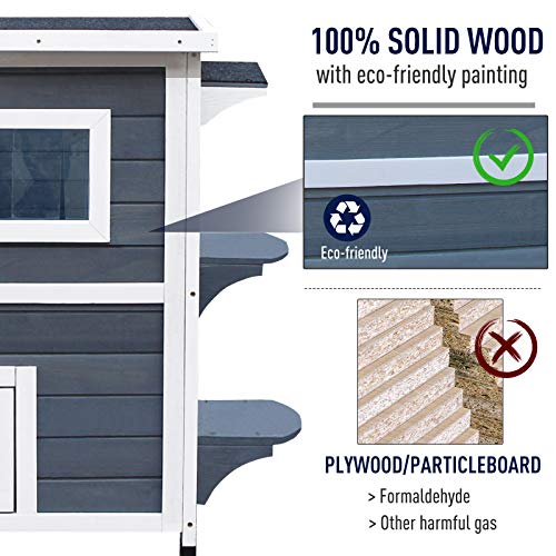 PawHut Solid Wood 2-Floor Cat Condo Kitten Shelter with Window