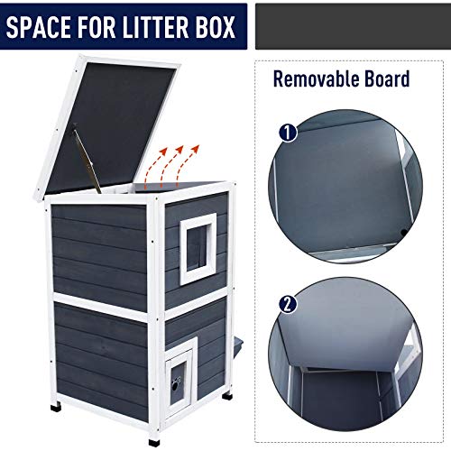 PawHut Solid Wood 2-Floor Cat Condo Kitten Shelter with Window