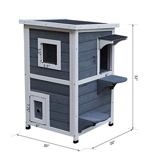 PawHut Solid Wood 2-Floor Cat Condo Kitten Shelter with Window