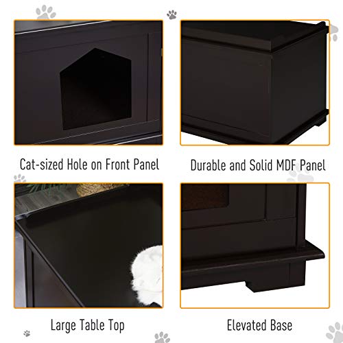 PawHut Wooden Cat Litter Box Covered Mess Free End Table Hideaway...