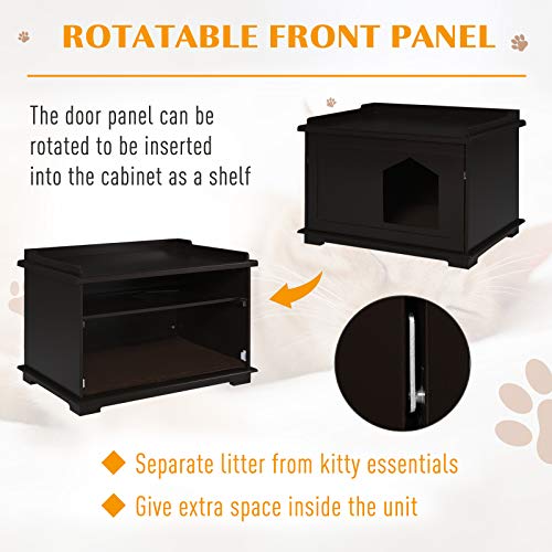 PawHut Wooden Cat Litter Box Covered Mess Free End Table Hideaway...