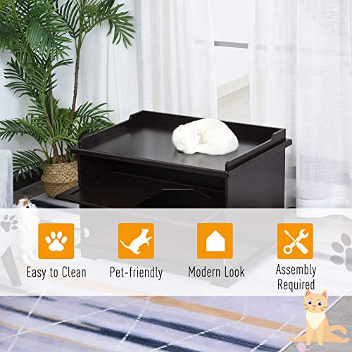 PawHut Wooden Cat Litter Box Covered Mess Free End Table Hideaway...