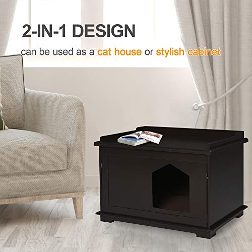 PawHut Wooden Cat Litter Box Covered Mess Free End Table Hideaway...