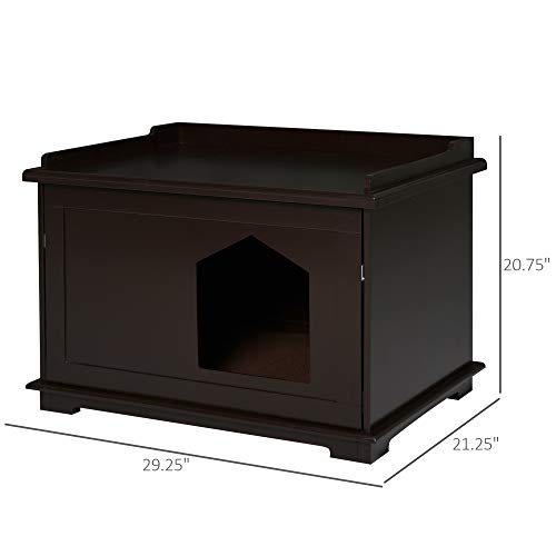 PawHut Wooden Cat Litter Box Covered Mess Free End Table Hideaway...