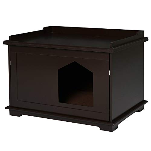 PawHut Wooden Cat Litter Box Covered Mess Free End Table Hideaway...