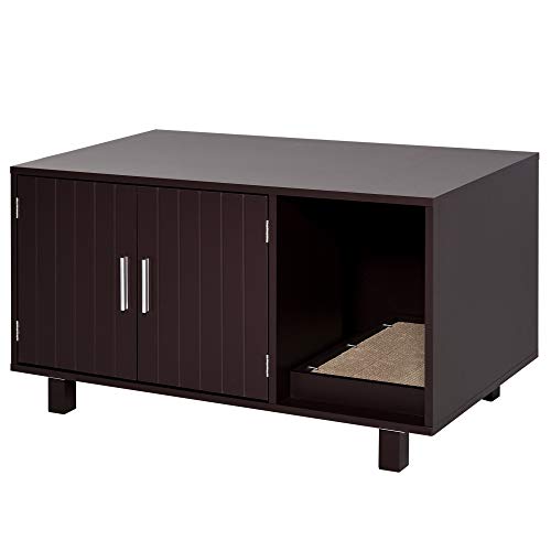 PawHut Wooden Cat Litter Box Enclosure & House with Nightstand/En...
