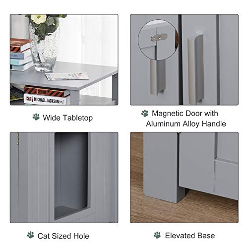 PawHut Wooden Cat Litter Box Enclosure Furniture with Adjustable ...