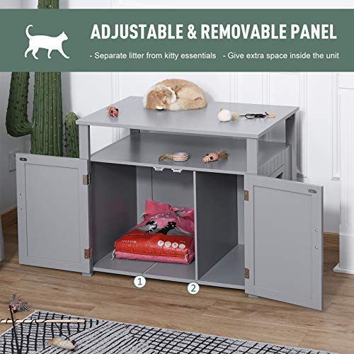 PawHut Wooden Cat Litter Box Enclosure Furniture with Adjustable ...