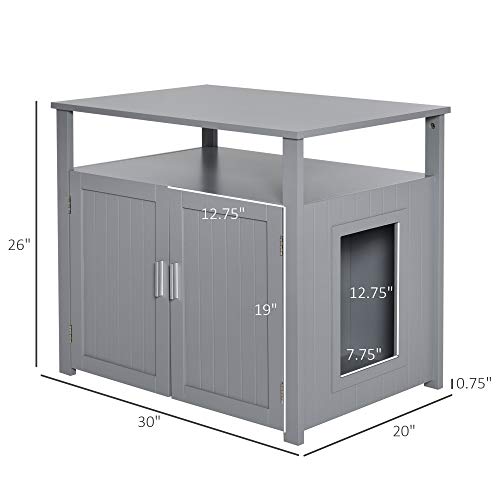 PawHut Wooden Cat Litter Box Enclosure Furniture with Adjustable ...