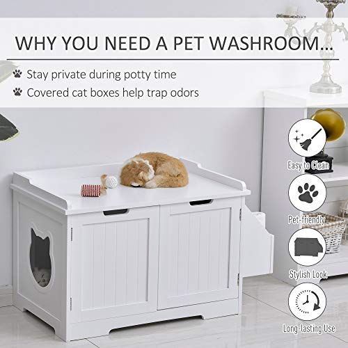 PawHut Wooden Cat Litter Box Enclosure Kitten House with Nightsta...